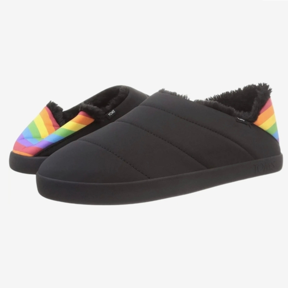TOMS Black Slippers with Rainbow Detail